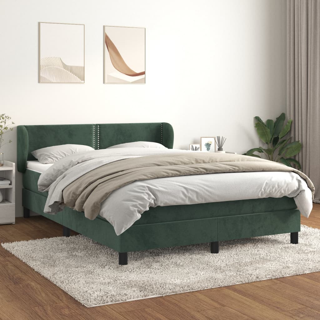 vidaXL Cama box spring con colchón terciopelo verde oscuro 140x190 cm