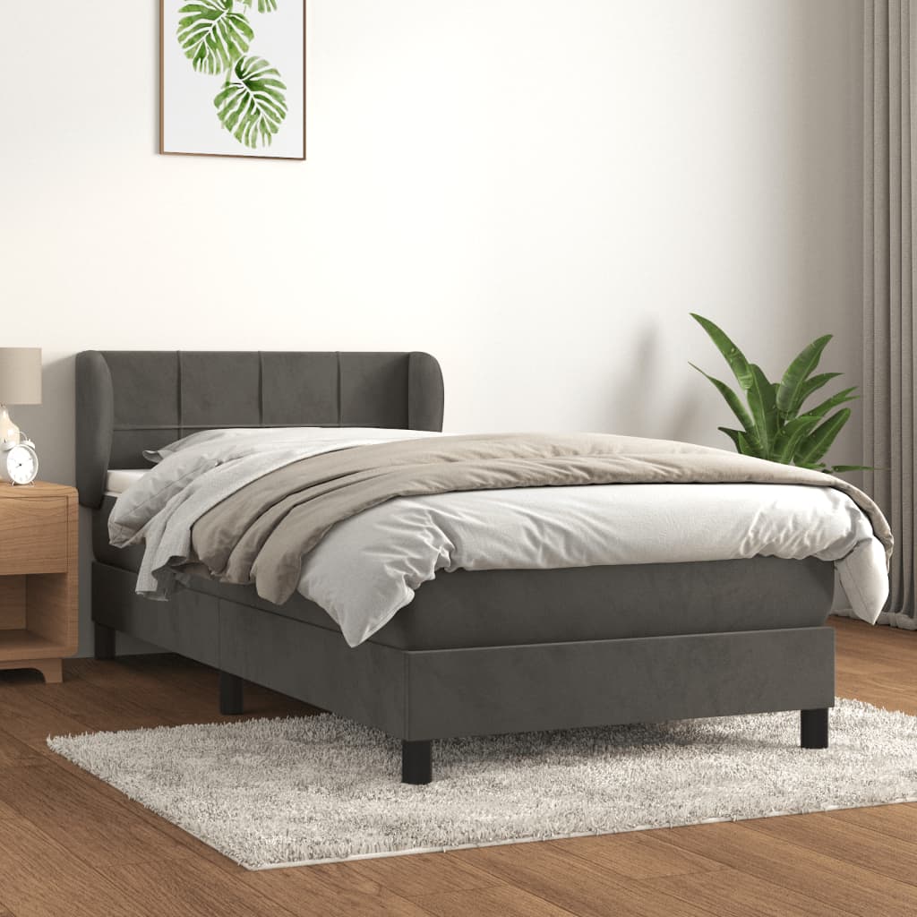 vidaXL Cama box spring con colchón terciopelo gris oscuro 100x200 cm