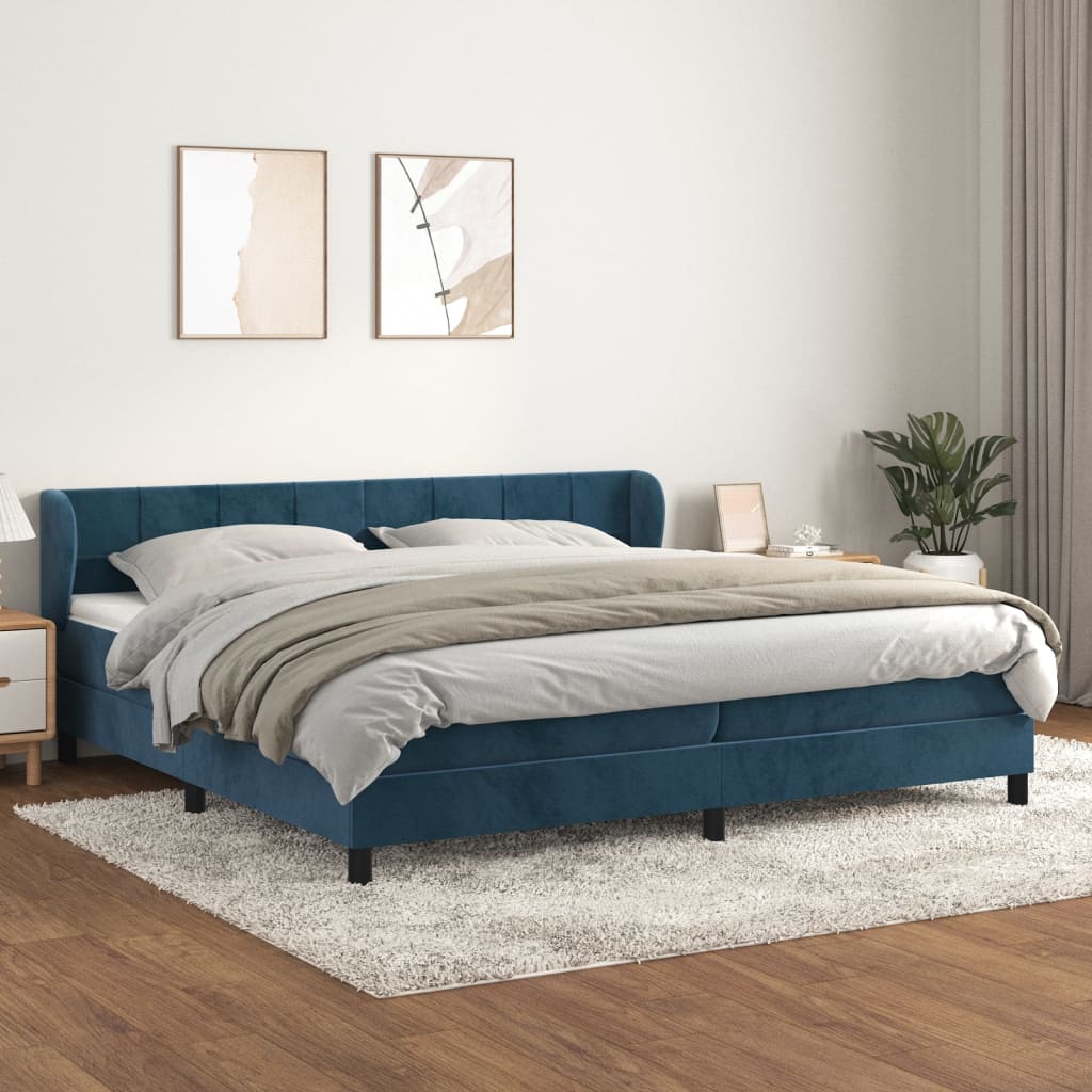 vidaXL Cama box spring con colchón terciopelo azul oscuro 200x200 cm