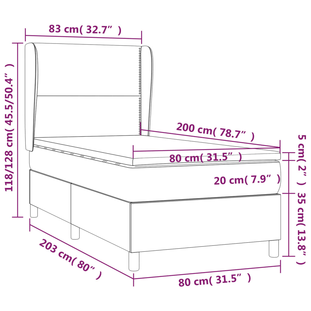 vidaXL Cama box spring con colchón tela marrón oscuro 80x200 cm