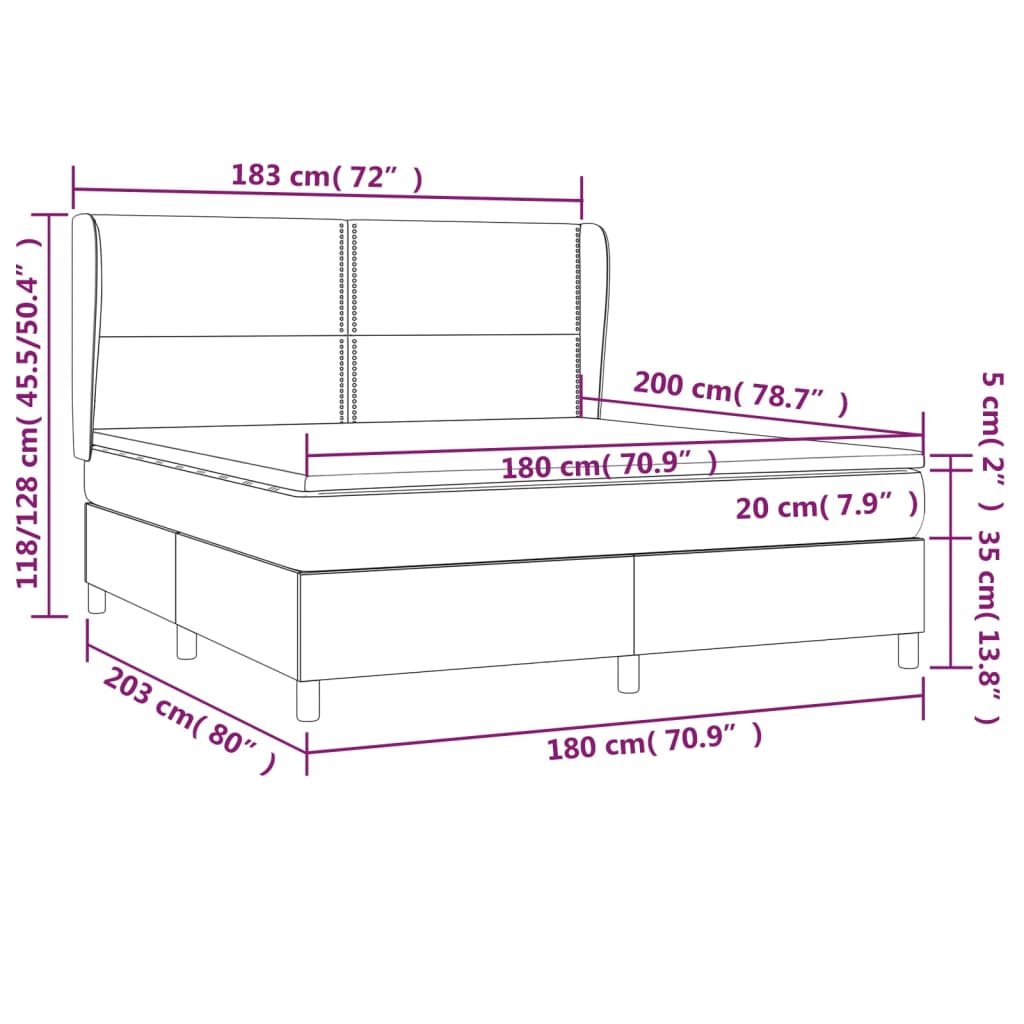 vidaXL Cama box spring con colchón tela color crema 180x200 cm