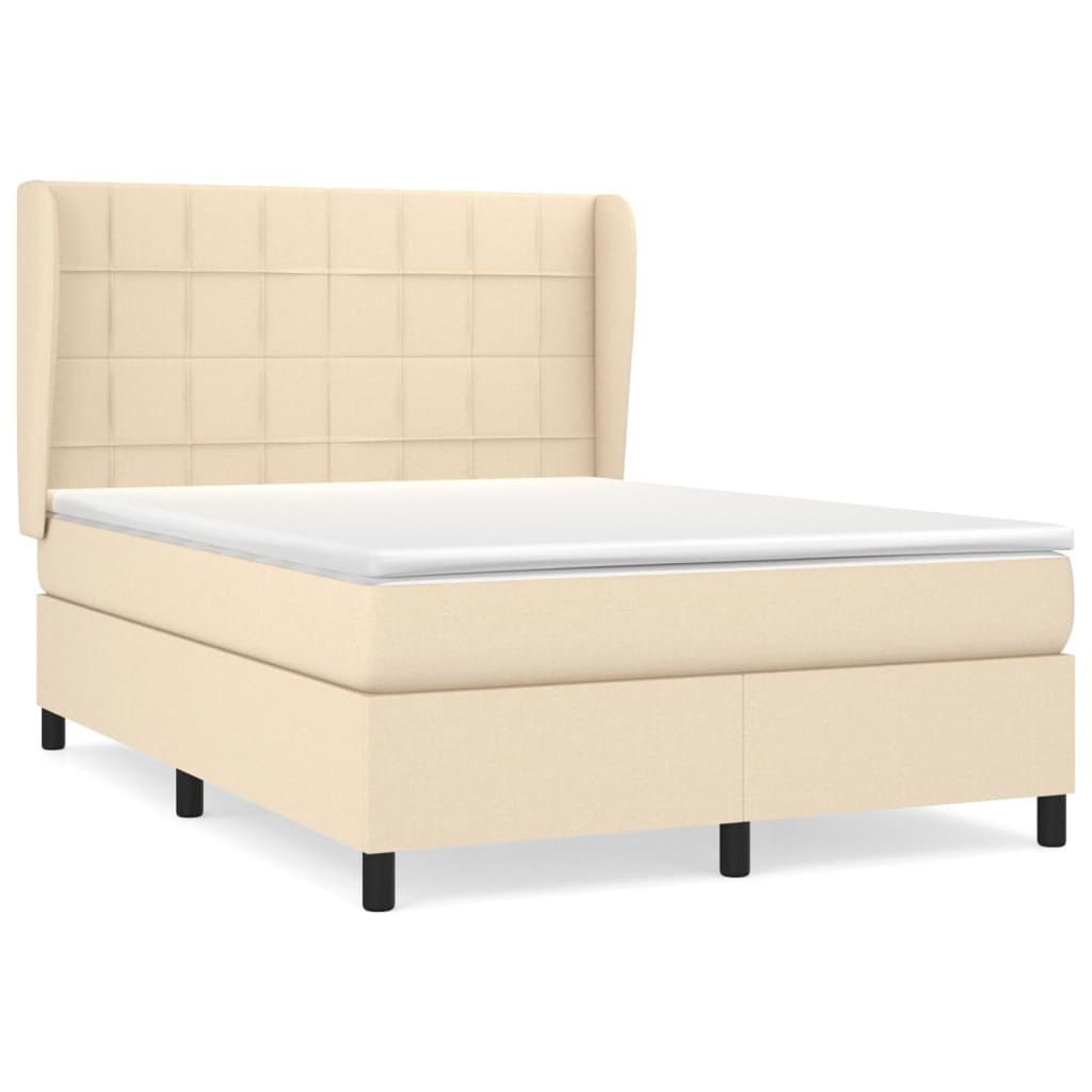 vidaXL Cama box spring con colchón tela color crema 140x200 cm