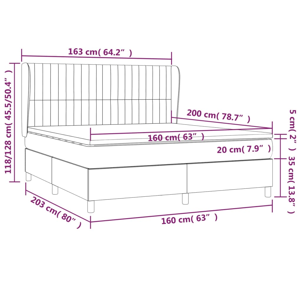 vidaXL Cama box spring con colchón tela marrón oscuro 160x200 cm