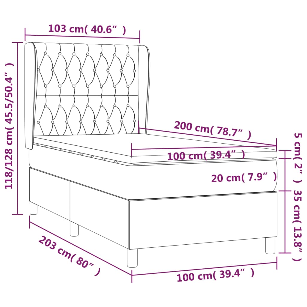 vidaXL Cama box spring con colchón tela marrón oscuro 100x200 cm