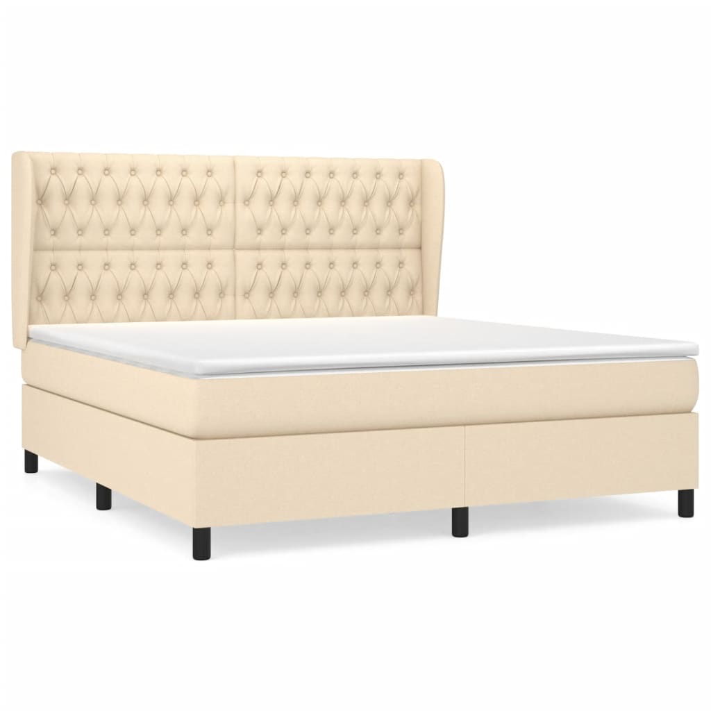 vidaXL Cama box spring con colchón tela color crema 180x200 cm