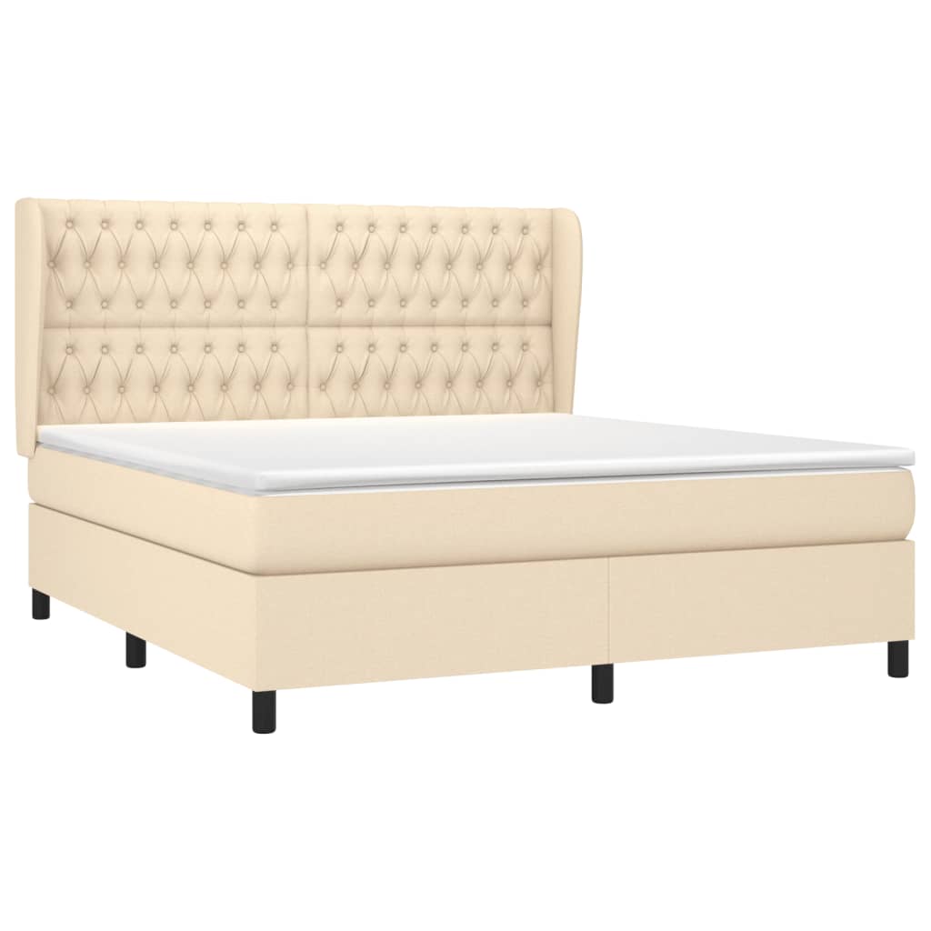 vidaXL Cama box spring con colchón tela color crema 180x200 cm