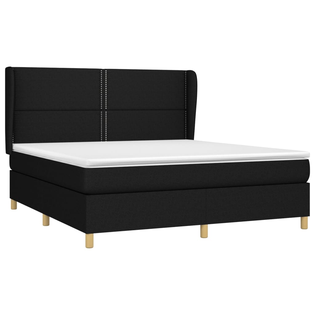 vidaXL Cama box spring con colchón tela negro 180x200 cm