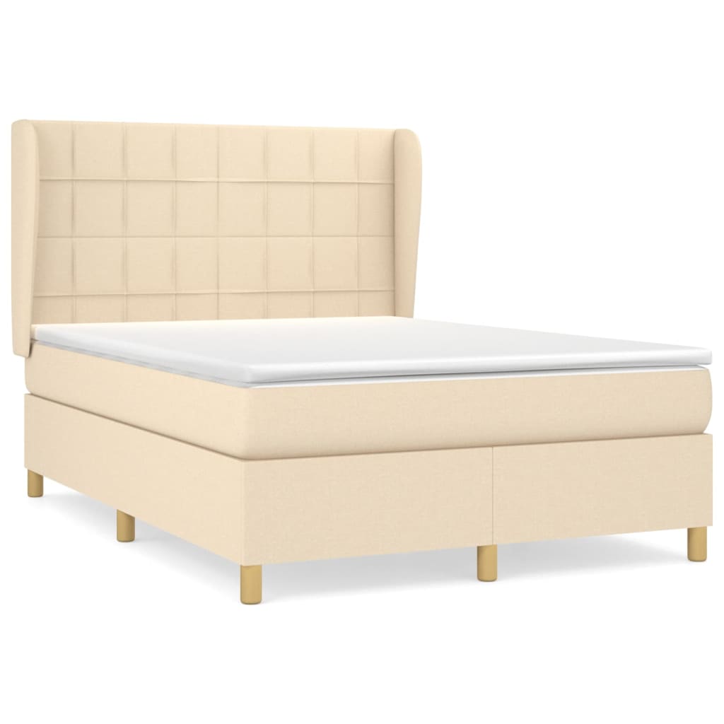 vidaXL Cama box spring con colchón tela color crema 140x200 cm