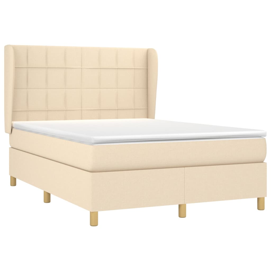 vidaXL Cama box spring con colchón tela color crema 140x200 cm