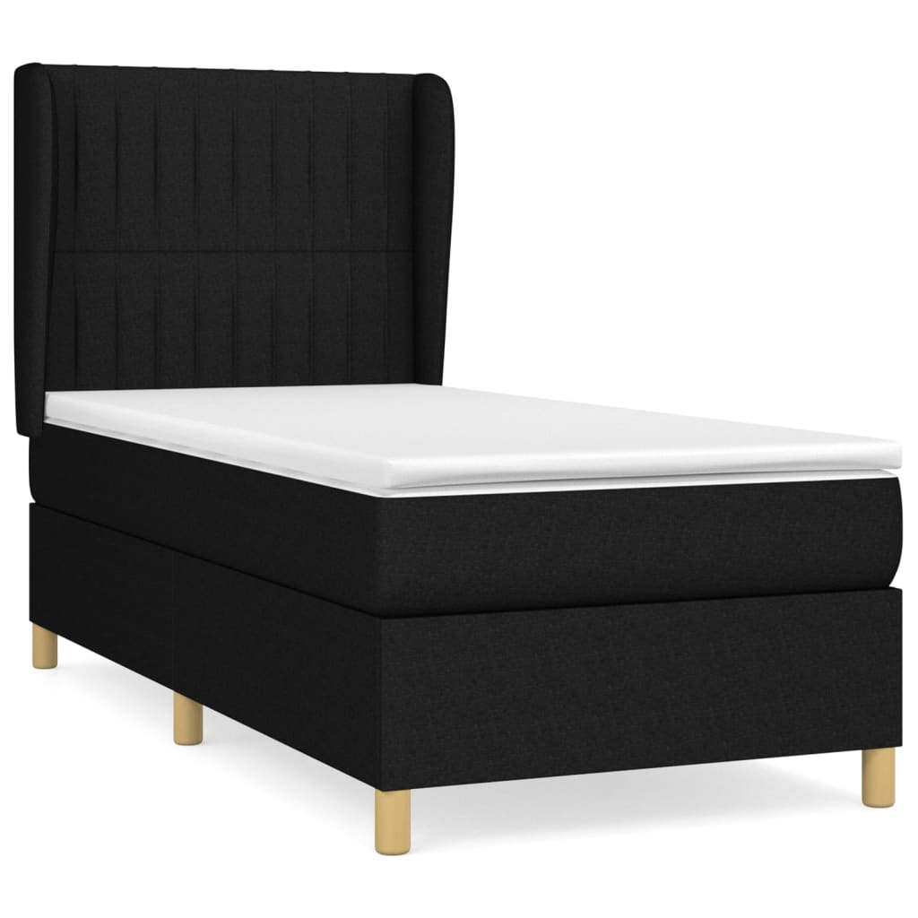 vidaXL Cama box spring con colchón tela negro 90x200 cm