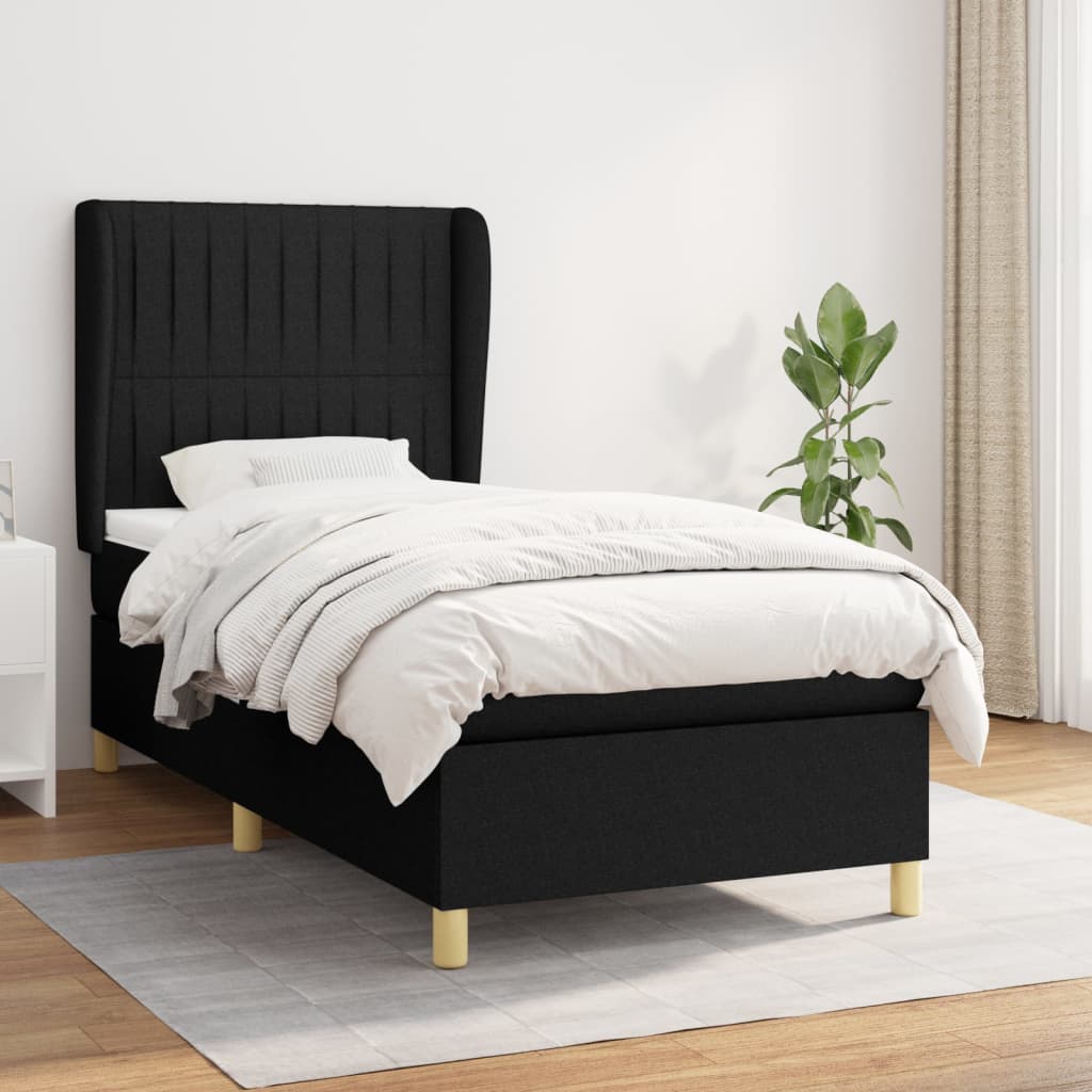 vidaXL Cama box spring con colchón tela negro 90x200 cm