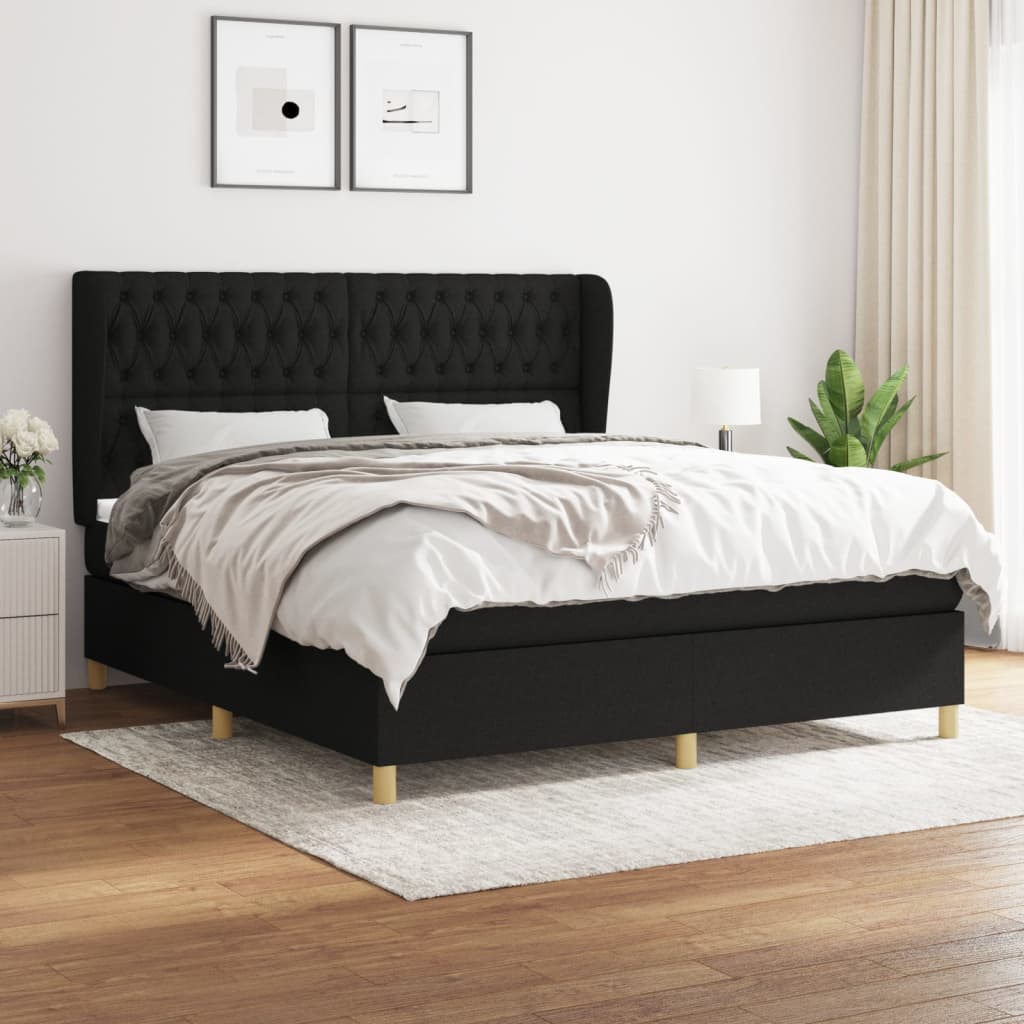 vidaXL Cama box spring con colchón tela negro 180x200 cm