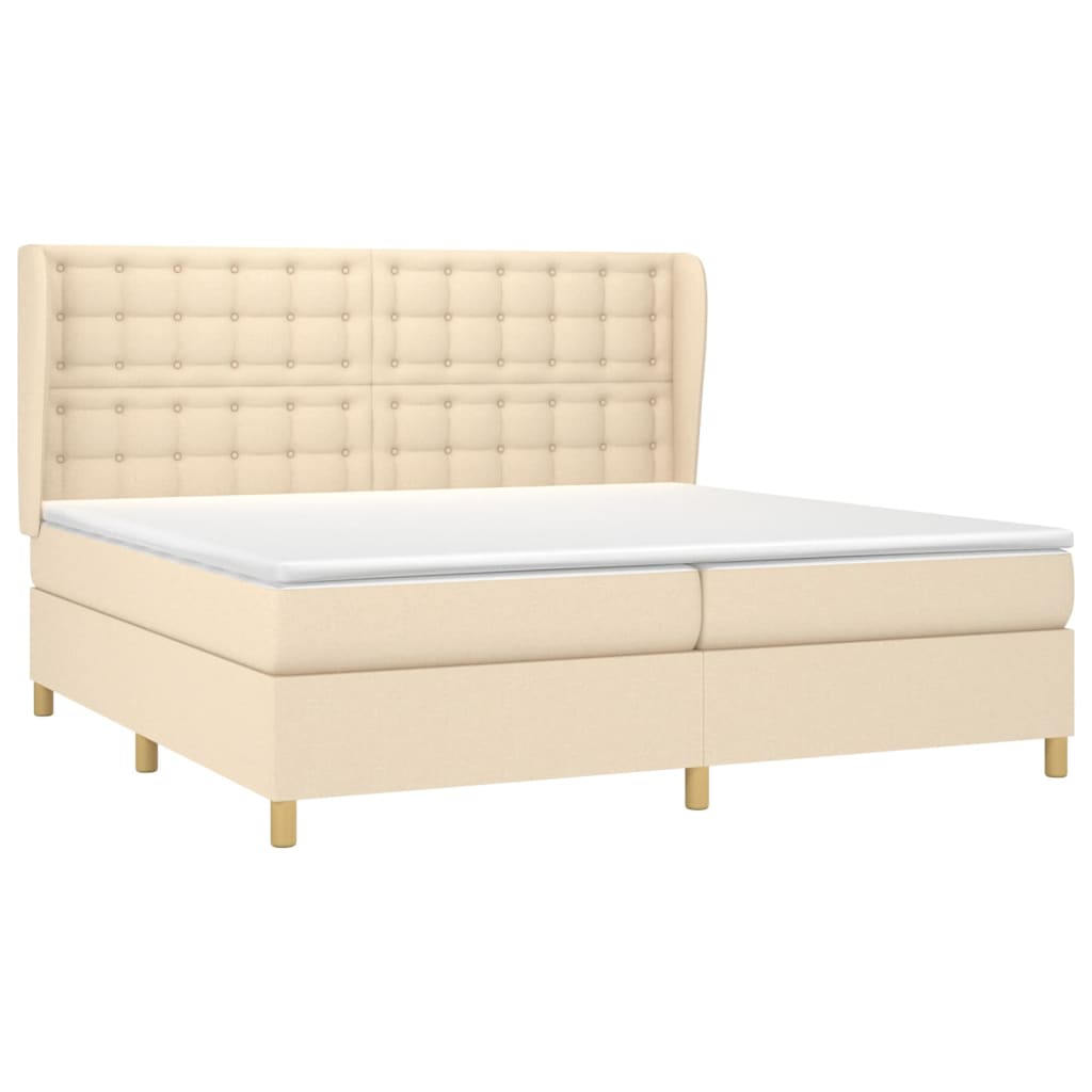 vidaXL Cama box spring con colchón tela color crema 200x200 cm