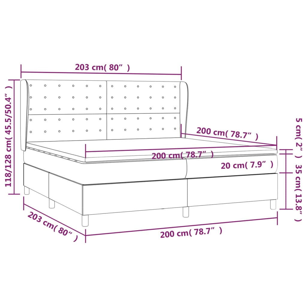 vidaXL Cama box spring con colchón tela color crema 200x200 cm