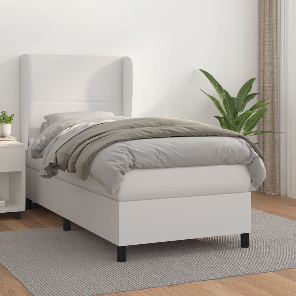 vidaXL Cama box spring con colchón cuero sintético blanco 100x200 cm