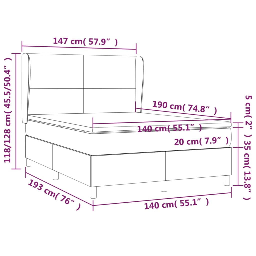 vidaXL Cama box spring con colchón cuero sintético negro 140x190 cm