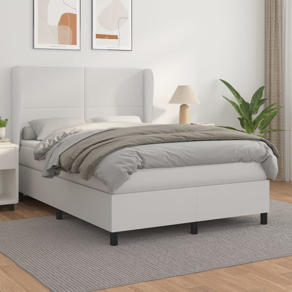 vidaXL Cama box spring con colchón cuero sintético blanco 140x200cm