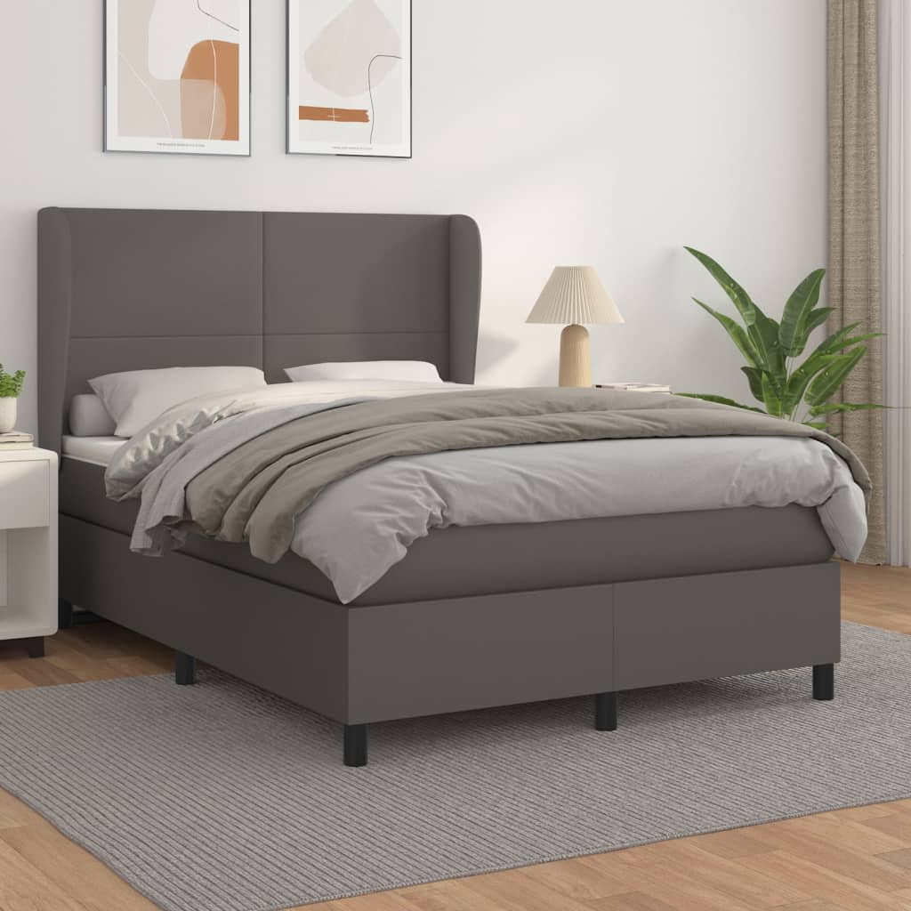 vidaXL Cama box spring con colchón cuero sintético gris 140x200 cm