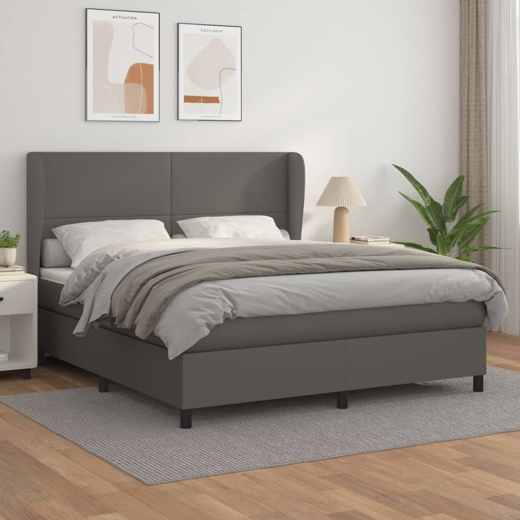 vidaXL Cama box spring con colchón cuero sintético gris 160x200 cm