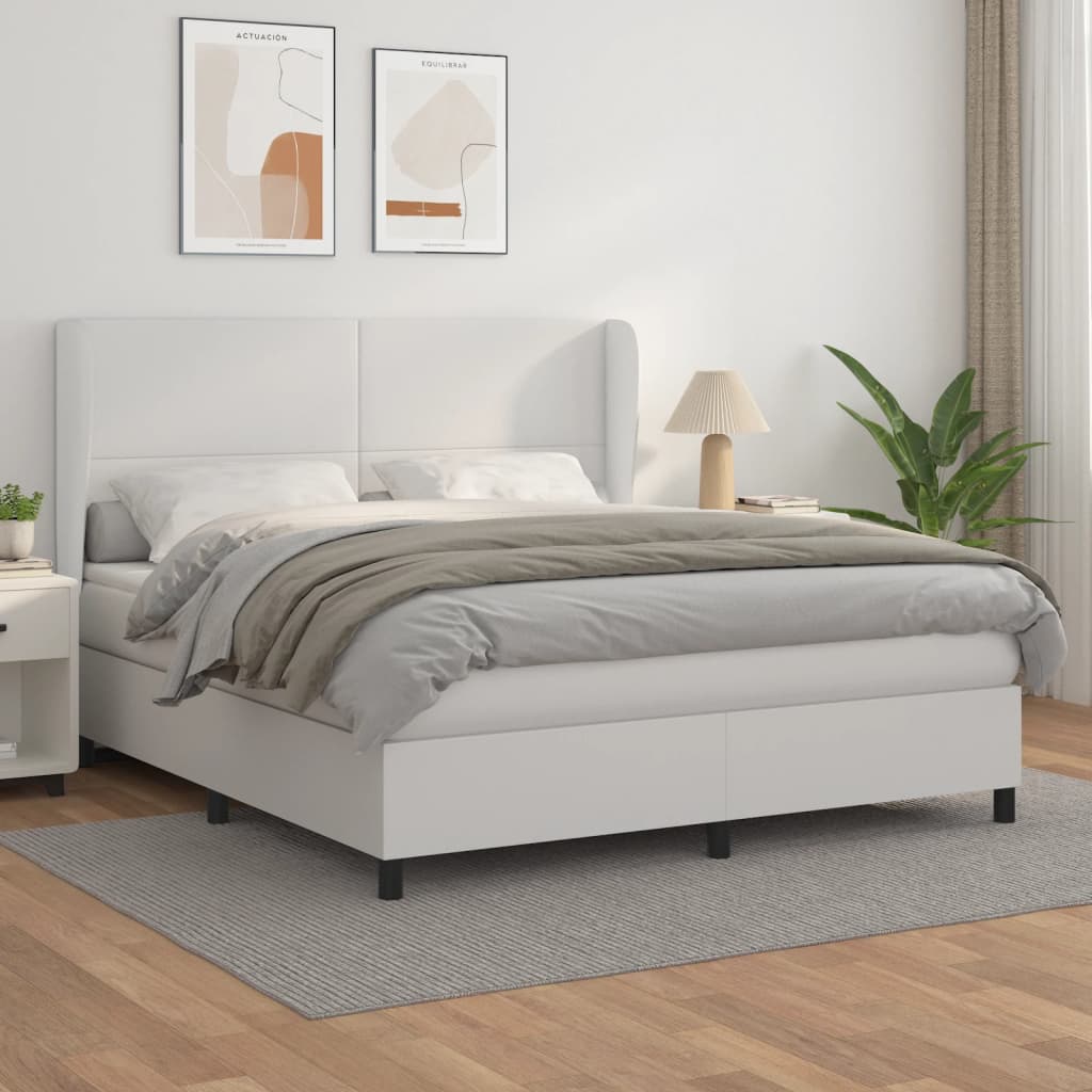 vidaXL Cama box spring con colchón cuero sintético blanco 180x200 cm