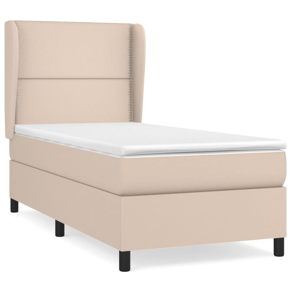 vidaXL Cama box spring con colchón cuero sintético capuchino 90x190 cm