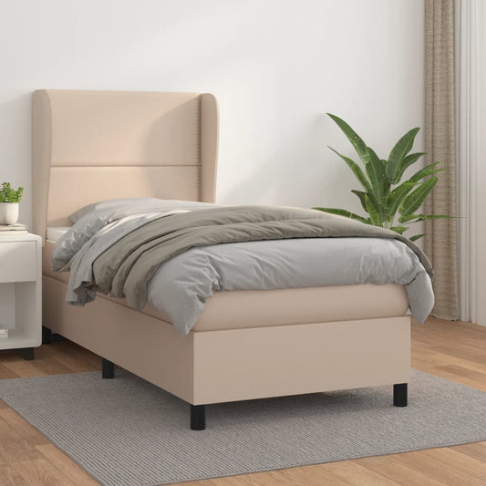 vidaXL Cama box spring con colchón cuero sintético capuchino 90x190 cm