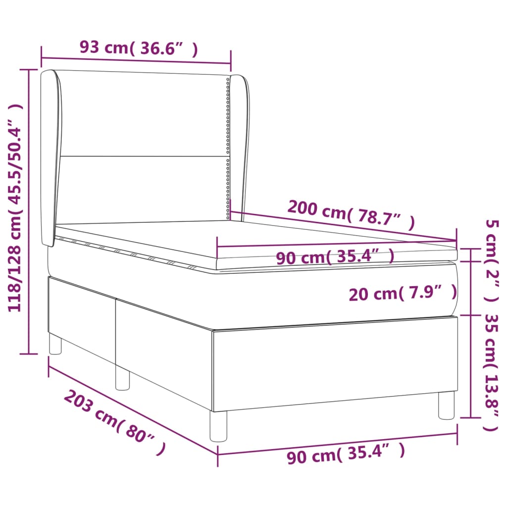 vidaXL Cama box spring con colchón cuero sintético gris 90x200 cm