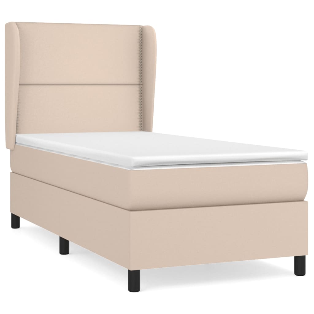 vidaXL Cama box spring con colchón cuero sintético capuchino 90x200 cm