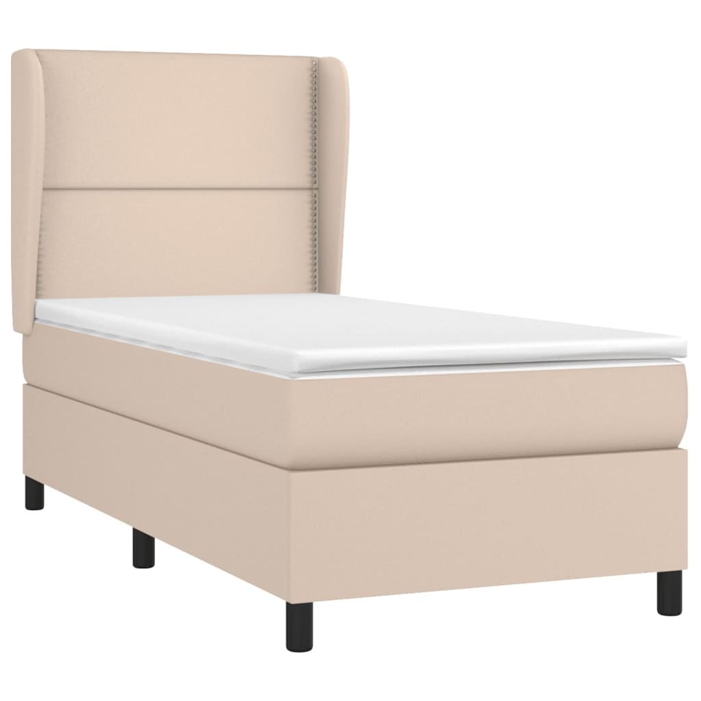 vidaXL Cama box spring con colchón cuero sintético capuchino 90x200 cm