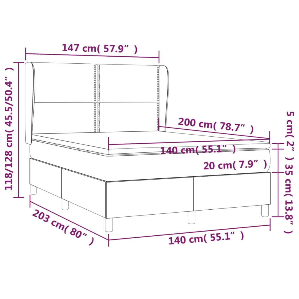 vidaXL Cama box spring con colchón cuero sintético gris 140x200 cm