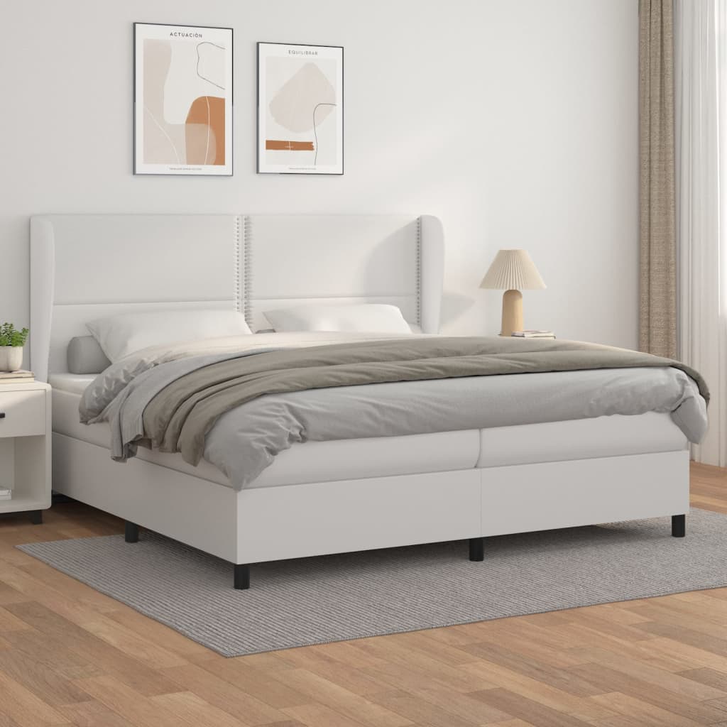 vidaXL Cama box spring con colchón cuero sintético blanco 200x200 cm