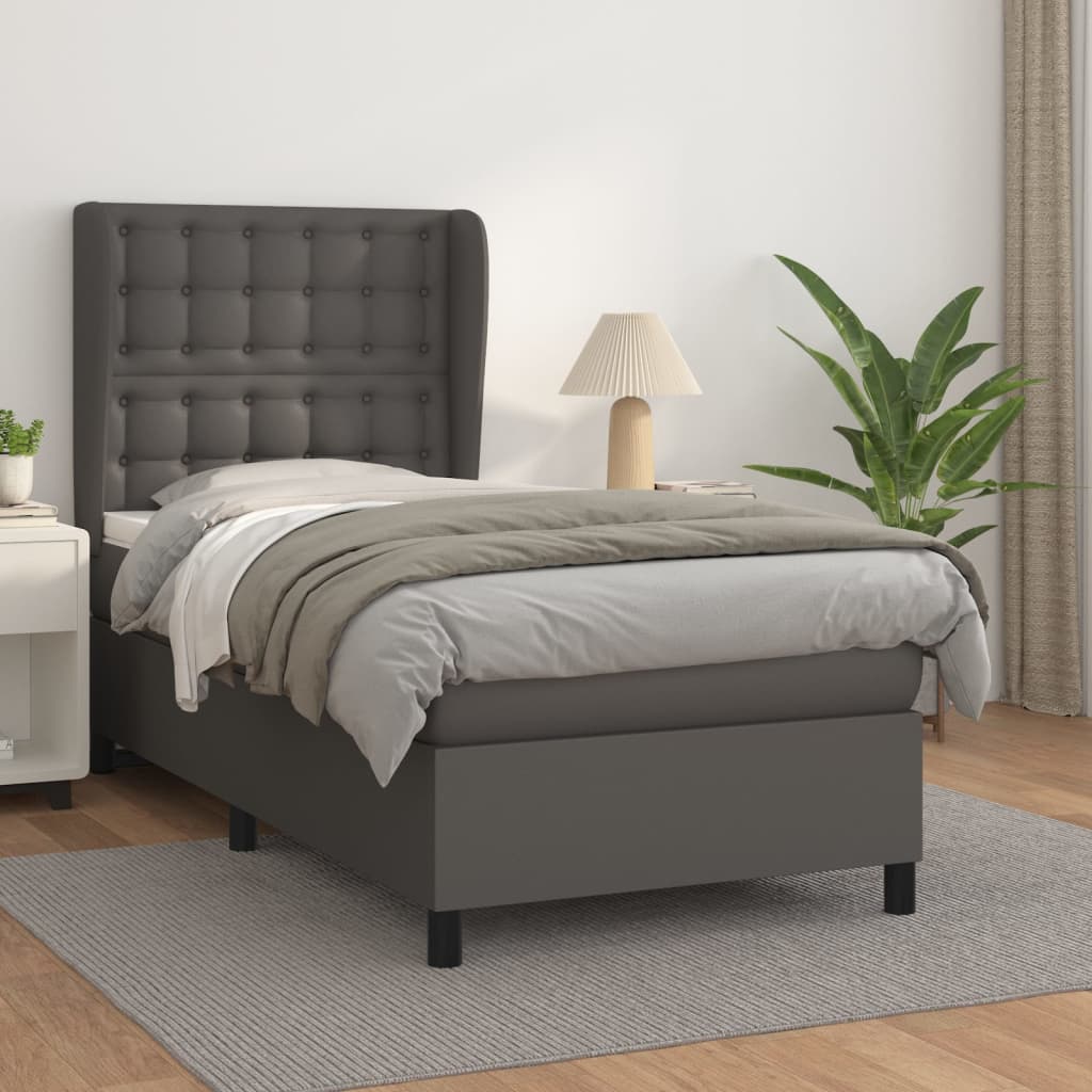 vidaXL Cama box spring con colchón cuero sintético gris 90x190 cm