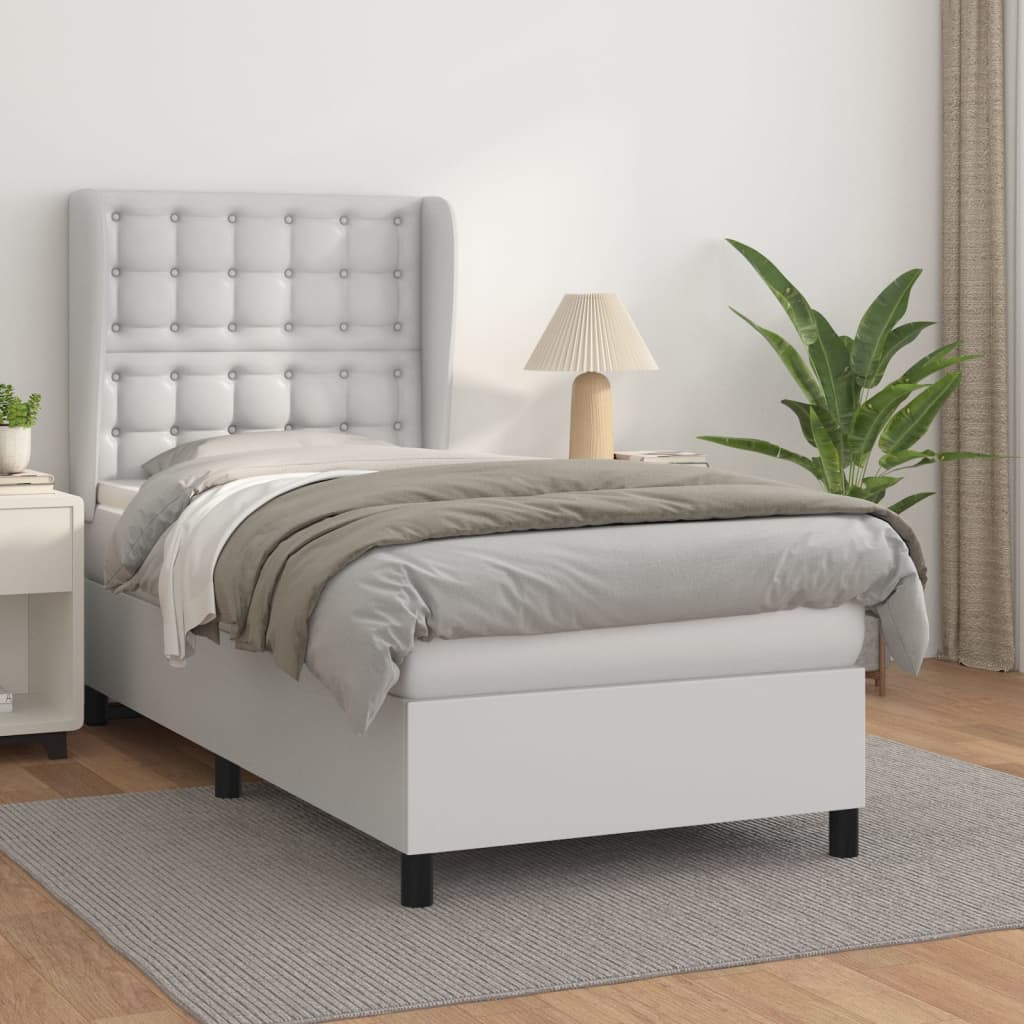 vidaXL Cama box spring con colchón cuero sintético blanco 100x200 cm