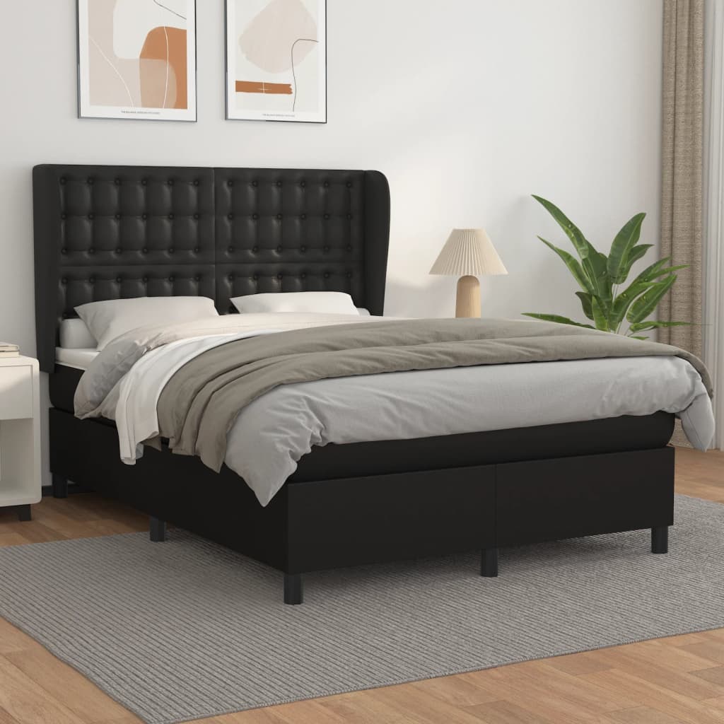 vidaXL Cama box spring con colchón cuero sintético negro 140x190 cm