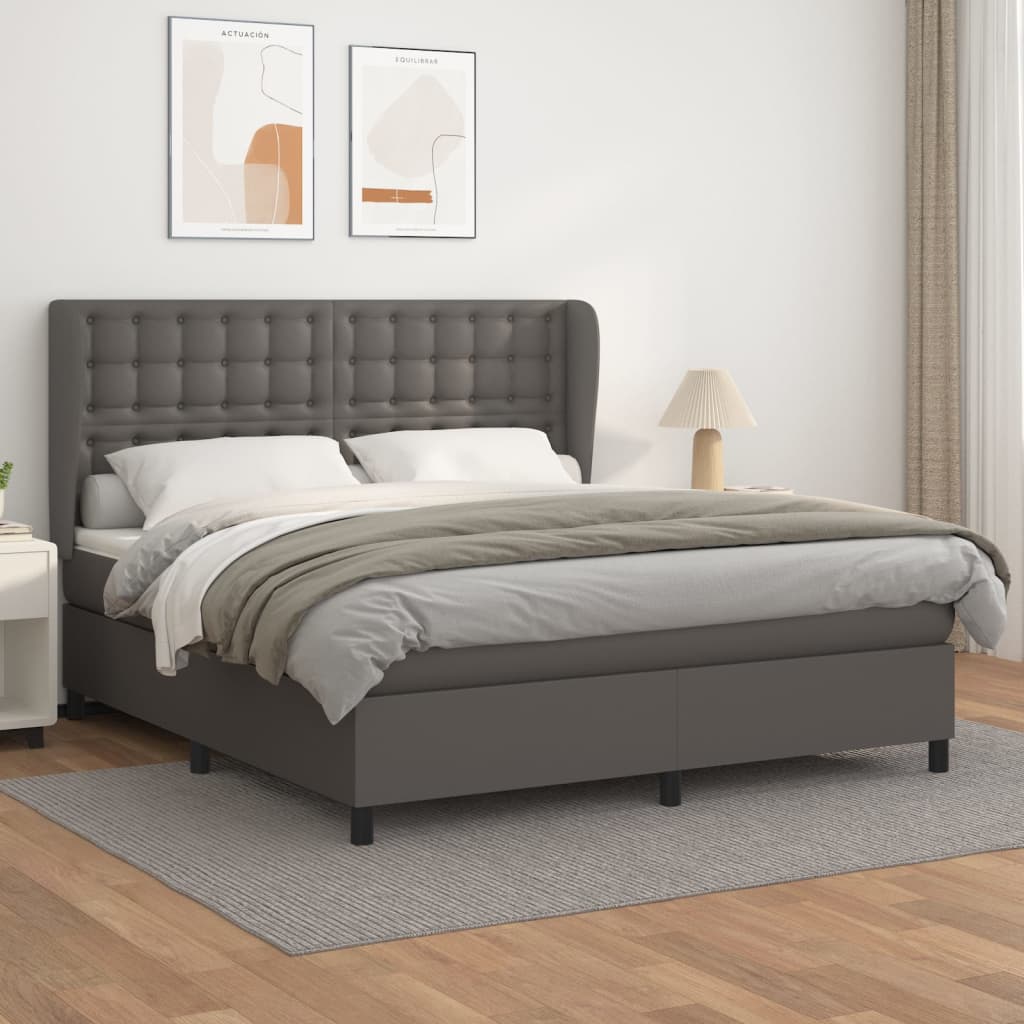 vidaXL Cama box spring con colchón cuero sintético gris 160x200 cm