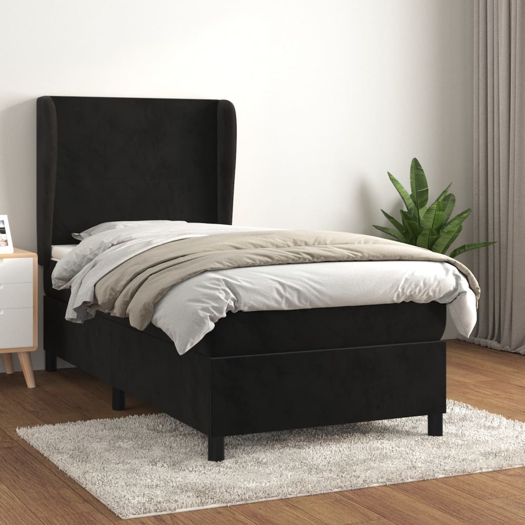 vidaXL Cama box spring con colchón terciopelo negro 90x200 cm