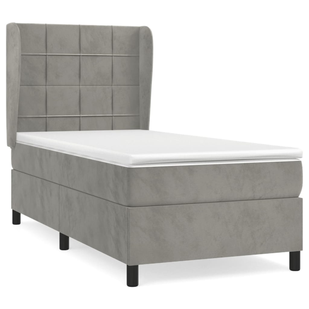 vidaXL Cama box spring con colchón terciopelo gris claro 100x200 cm