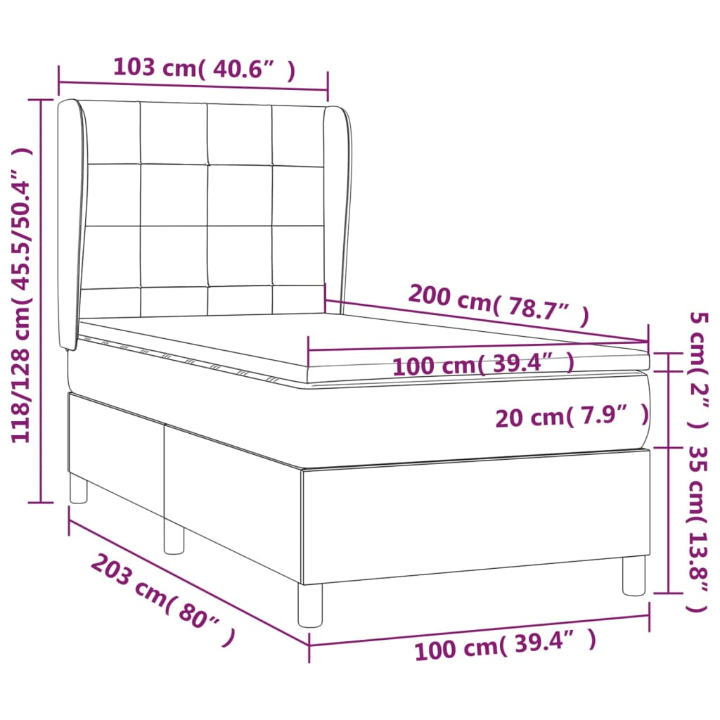 vidaXL Cama box spring con colchón terciopelo gris claro 100x200 cm