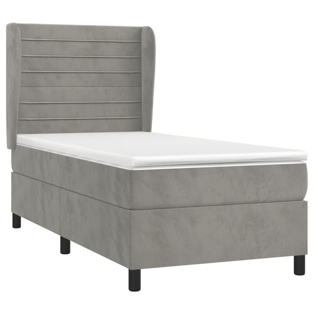 vidaXL Cama box spring con colchón terciopelo gris claro 100x200 cm