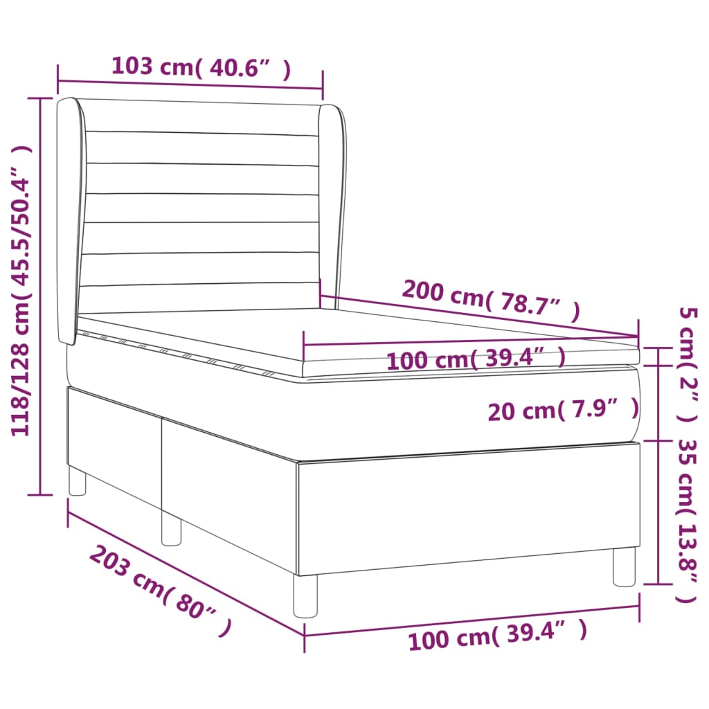 vidaXL Cama box spring con colchón terciopelo gris claro 100x200 cm