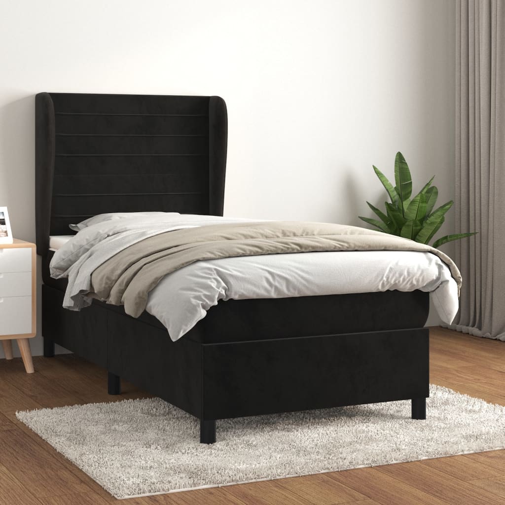 vidaXL Cama box spring con colchón terciopelo negro 100x200 cm