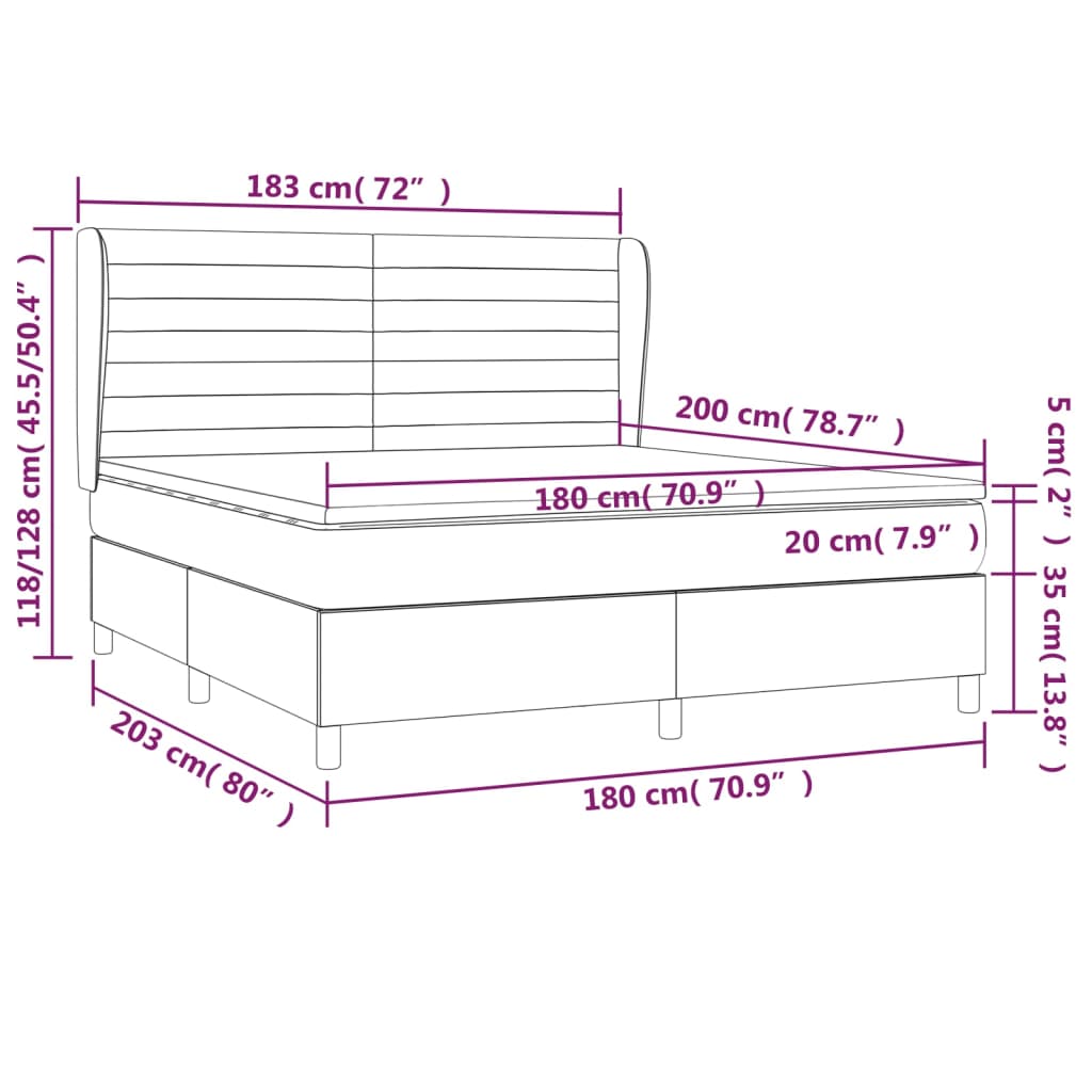 vidaXL Cama box spring con colchón terciopelo negro 180x200 cm