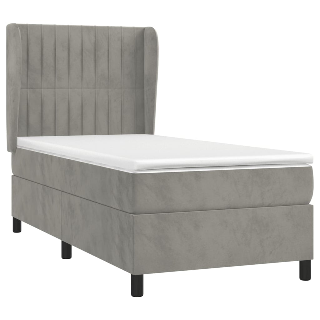 vidaXL Cama box spring con colchón terciopelo gris claro 100x200 cm