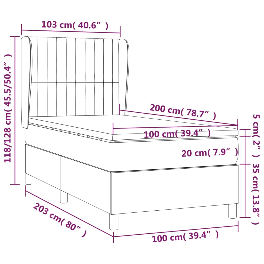 vidaXL Cama box spring con colchón terciopelo gris oscuro 100x200 cm