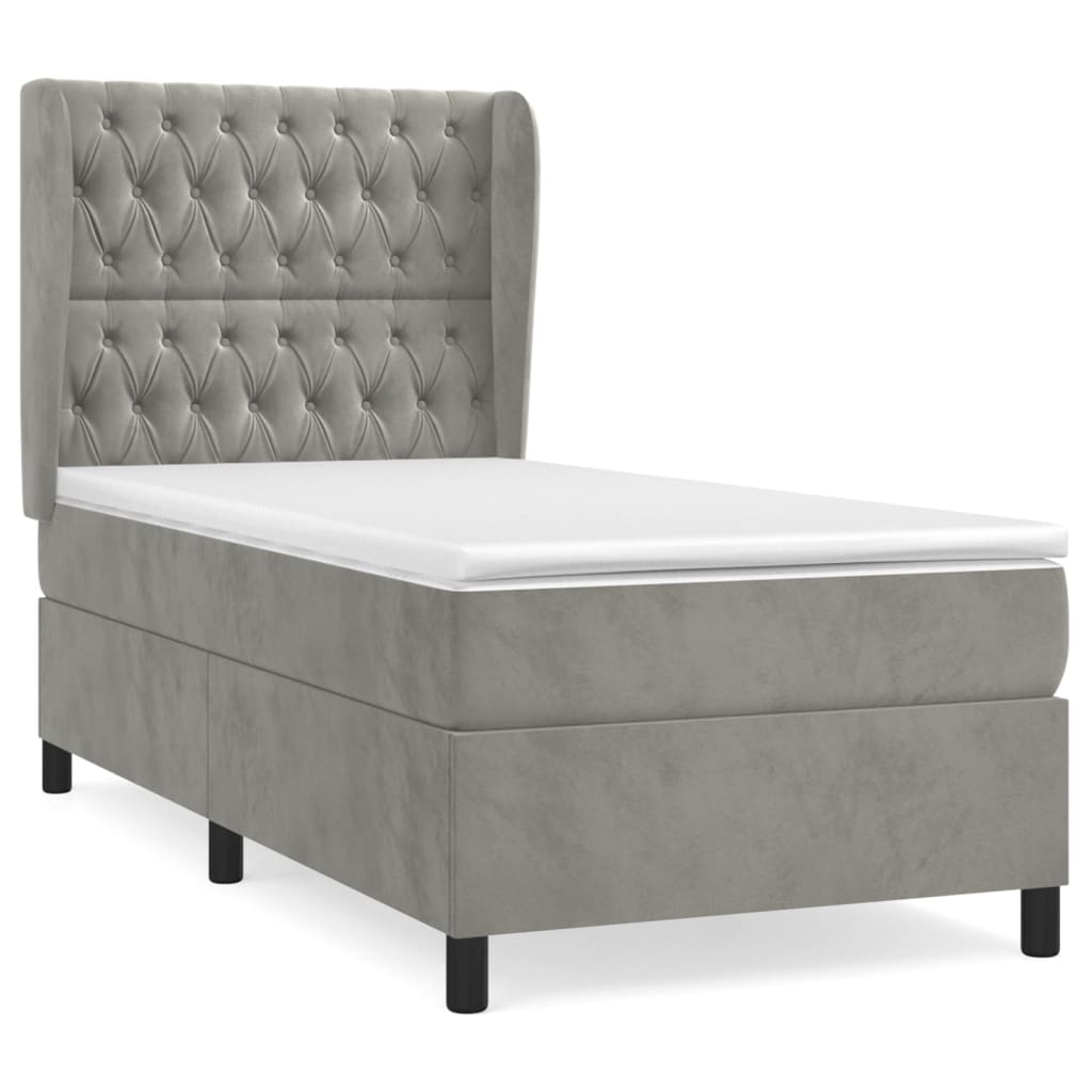 vidaXL Cama box spring con colchón terciopelo gris claro 100x200 cm