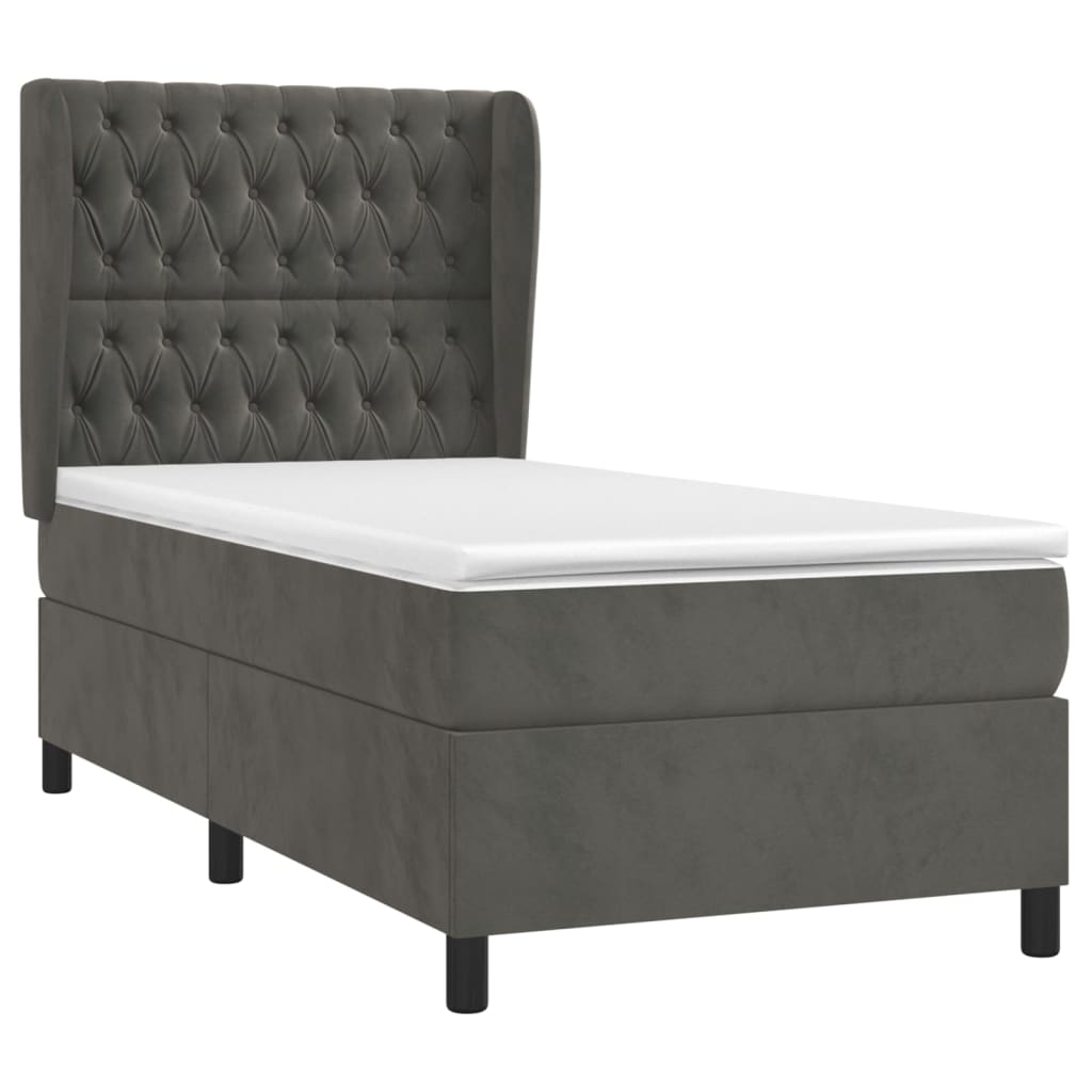 vidaXL Cama box spring con colchón terciopelo gris oscuro 100x200 cm