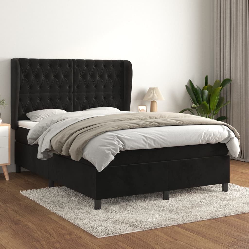 vidaXL Cama box spring con colchón terciopelo negro 140x200 cm