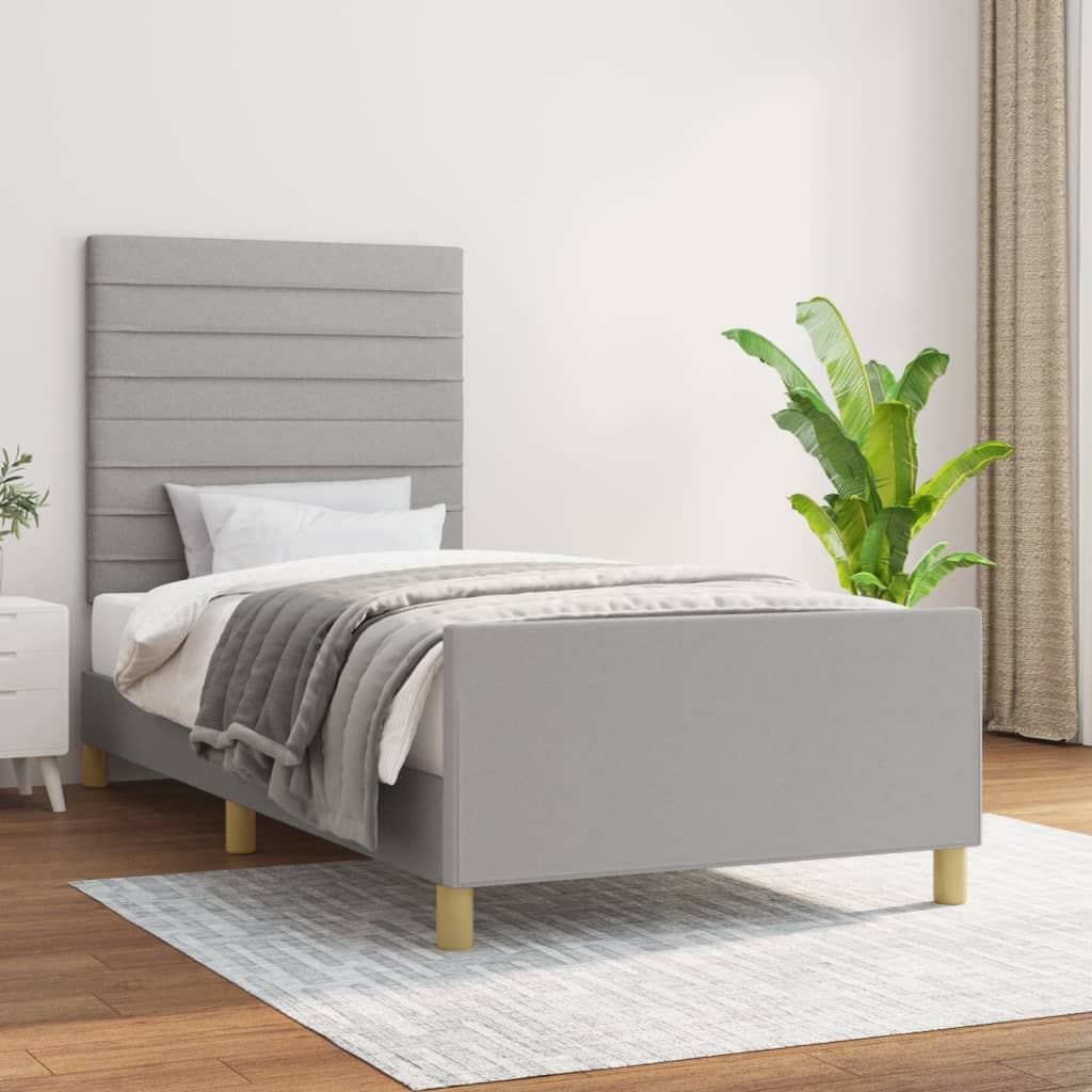 vidaXL Estructura de cama con cabecero de tela gris claro 90x190 cm