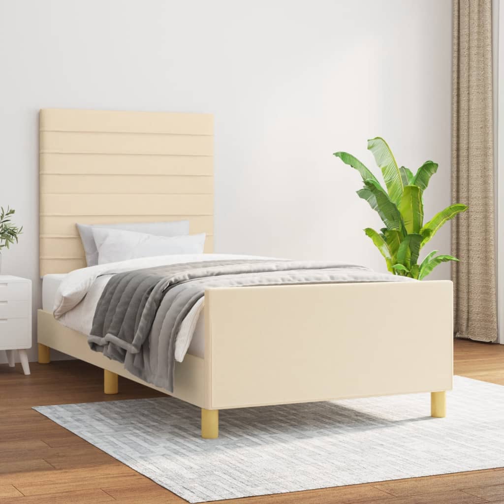 vidaXL Estructura de cama sin colchón tela crema 90x190 cm