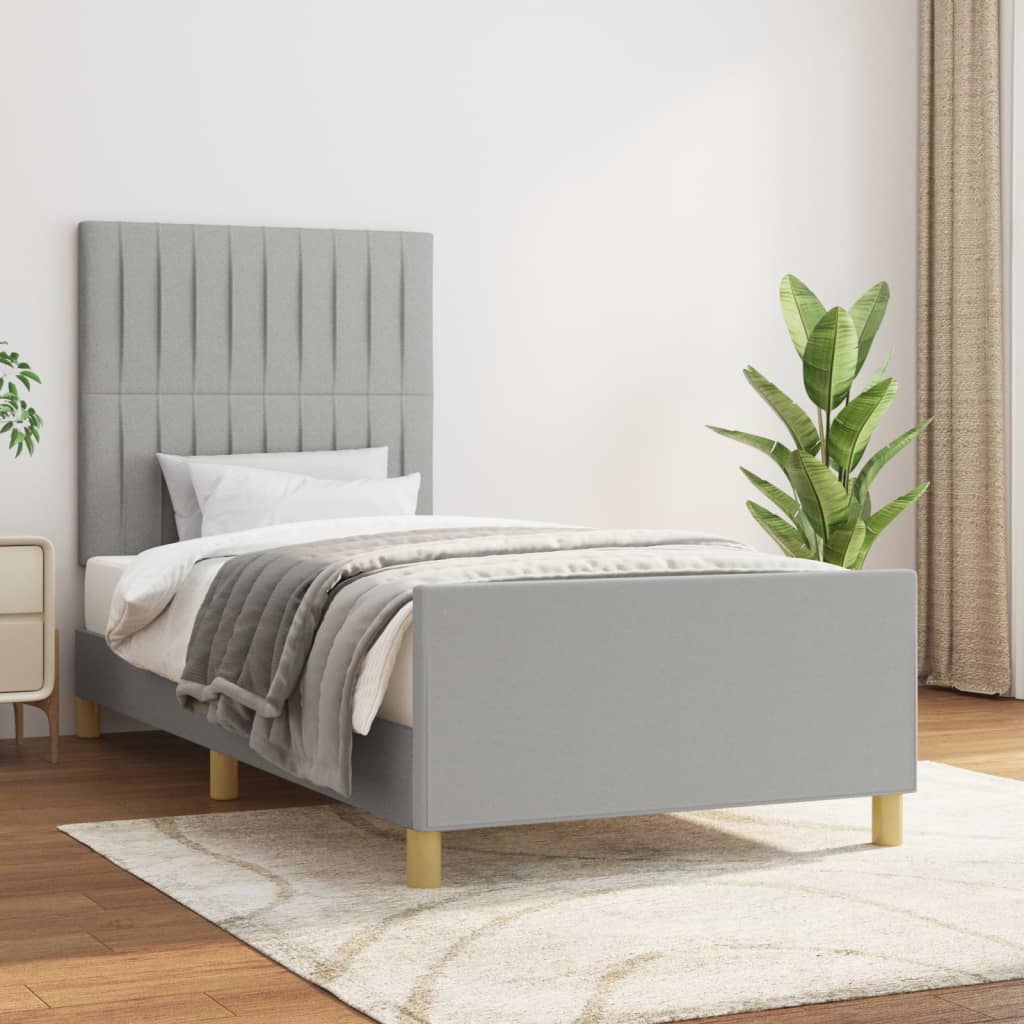 vidaXL Estructura de cama con cabecero de tela gris claro 90x200 cm